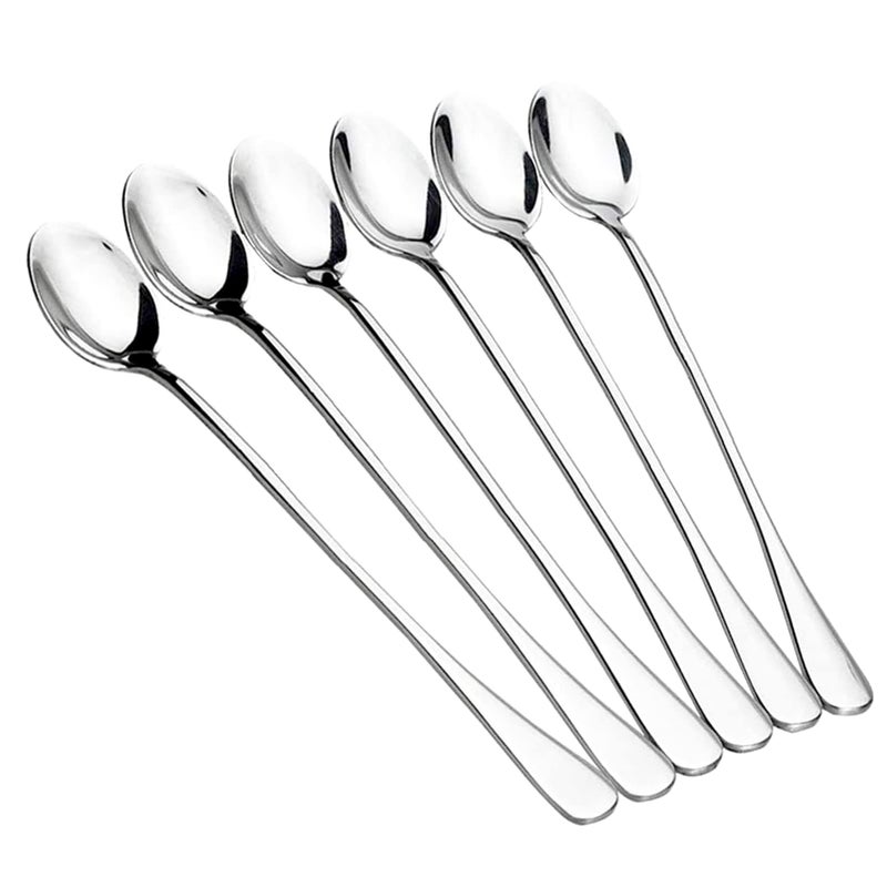 Monfasye Long Handle Spoon 9.5 Inch Iced Cream Spoons Tea Spoon Coffee Stirrers Ice Spoon Stainless Steel Cocktail Stirring Spoons Dessert Milkshake Teaspoons Set of 6 (Oval) - Image 1